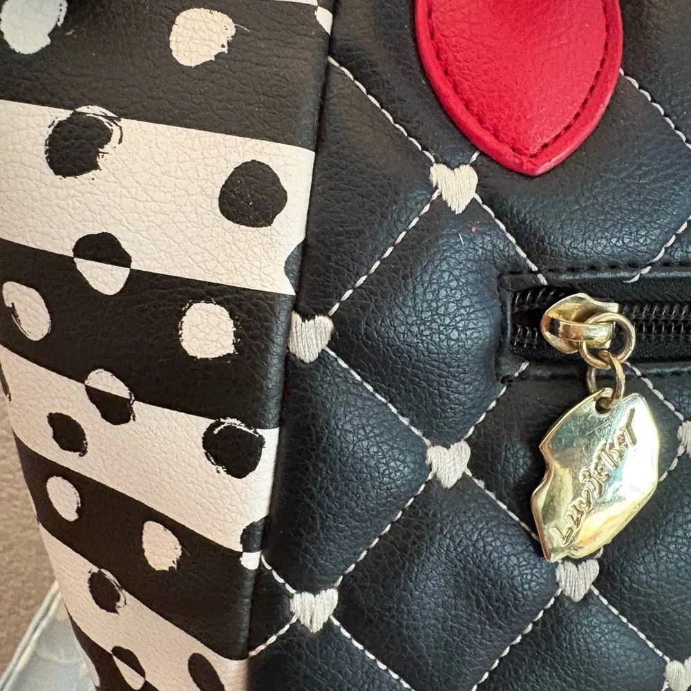 Betsey Johnson Black and Red Quilted Satchel - Picture 3 of 8